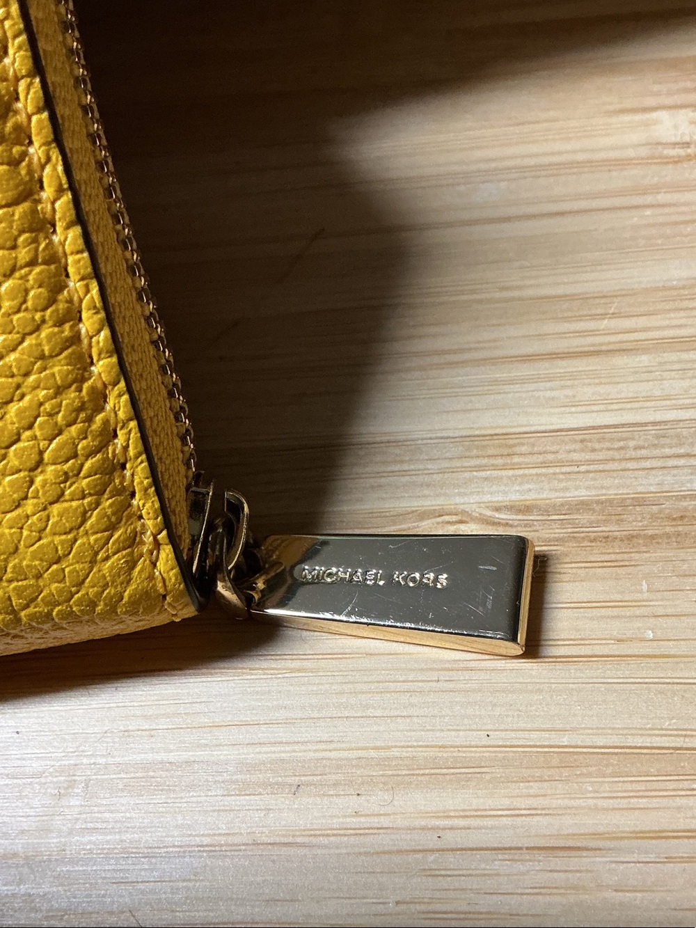 Michael Kors Yellow Pebbled Leather Zip Card Wallet with Brown and Cream Stripes - Picture 4 of 8